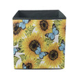 Sunflowers And Blue Butterfly On White Background Storage Bin Storage Cube