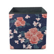 Botanical Pink rose And Orchid Flowers On Dark Blue Background Storage Bin Storage Cube