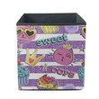Abstract Sweet Cats And Cakes On Stripes Background Storage Bin Storage Cube