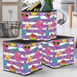 Abstract Sweet Cats And Cakes On Stripes Background Storage Bin Storage Cube