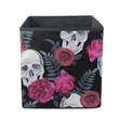 Human Skull With Red Rose And Peony Storage Bin Storage Cube