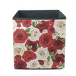 Red And White Cream Roses Petals With Green Leaves Pattern Storage Bin Storage Cube