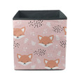 Hand Drawn Lovely Fox Face Leaves Branches Pattern Pink Theme Storage Bin Storage Cube