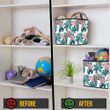 White Theme Drawing Green And Pink Tropical Leaves Hippie Pattern Storage Bin Storage Cube