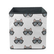 Grey Cat Face In Glasses On White Storage Bin Storage Cube