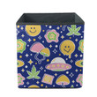 Trippy Pattern Cartoon Smiling Face Mushroon And Spaceship Storage Bin Storage Cube