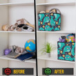 Cute Turquoise Narwhal Starfish And Dots On Black Design Storage Bin Storage Cube
