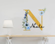 Custom Name Cut Metal Sign Appealing Golden Glitter With Florals Initial N