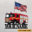 Red Fire Truck Colorful And White Cut Metal Sign Custom Name