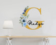 Custom Name Cut Metal Sign Appealing Golden Glitter With Florals Initial G