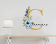 Charming Golden Glitter With Florals Initial C Custom Name Cut Metal Sign