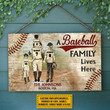 A Baseball Family Lives Here Sketch Custom Name Rectangle Wooden Sign Wooden Plaques