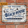 Blue Beach House White Rectangle Metal Sign Custom Name Year Place