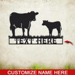Cow On Grass Pattern Custom Name Cut Metal Sign