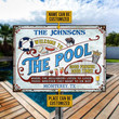 Blue Pool Text Grilling Swimming Rectangle Metal Sign Custom Name Place