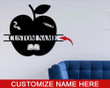 Apple Design Teacher Cut Metal Sign Custom Name
