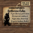 Bear Roaring Bathroom Rules Rectangle Metal Sign Custom Name