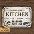 Farmhouse Kitchen With Love Custom Name Year Rectangle Metal Sign White Theme