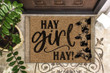 Hay Girl Hay Funny Cow Head On Beige Design Doormat Home Decor