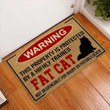 Warning Fat Cat Black Cat And Brown Background Doormat Home Decor
