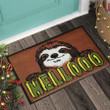 Hello Sloth And Brown Background Doormat Home Decor
