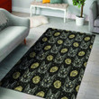 Black Gothic Cats With Gold Roses Hand Drawing Printed Area Rug Home Decor