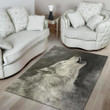 Monochrome Howling Wolf Pattern Background Print Area Rug