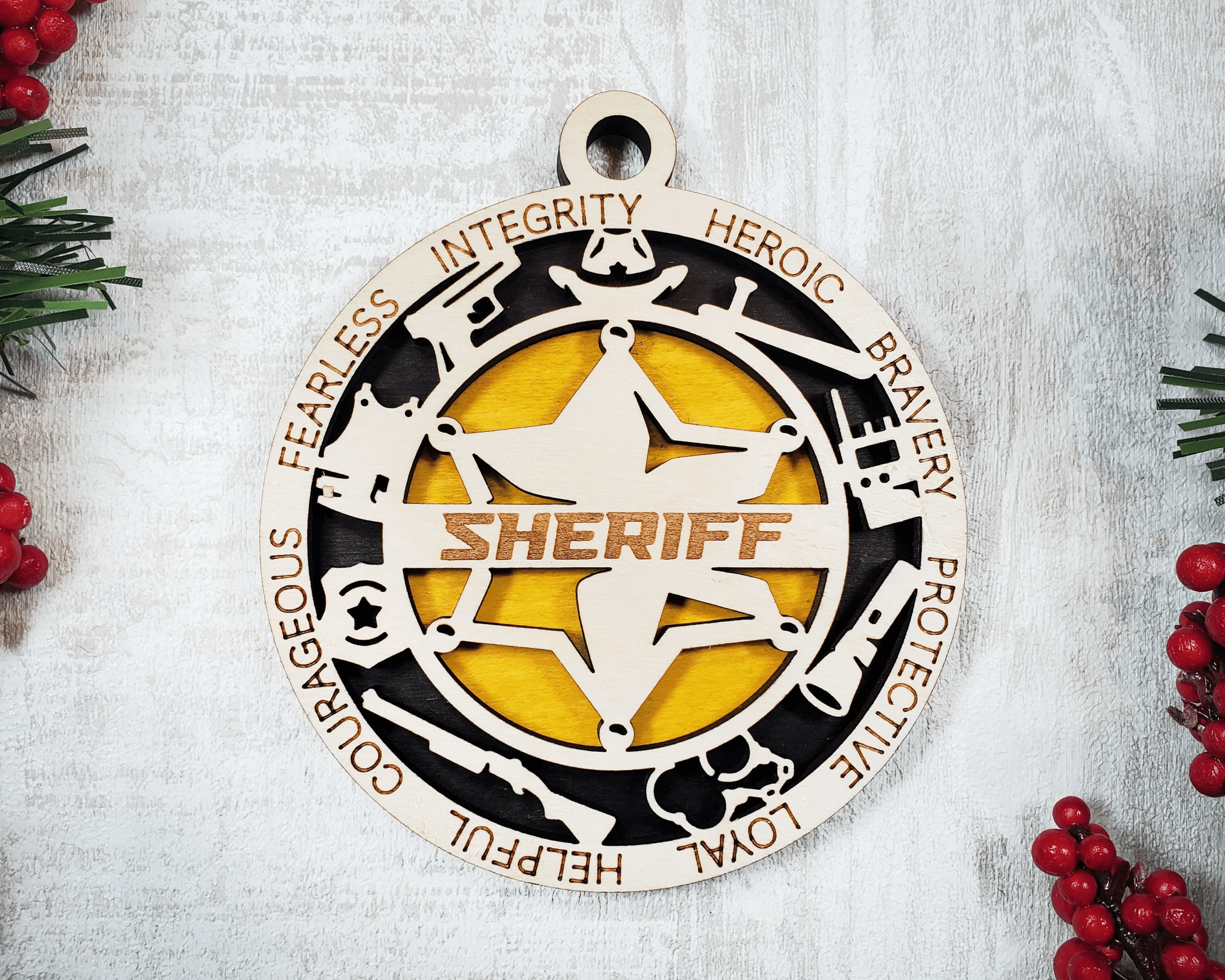 Sheriff Two Layered Circle Ornament Decor Gift