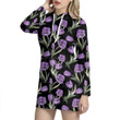Women Purple Watercolor Tulip Pattern Black Pullover 3D Hoodie Dress