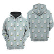 Tiny Bunny Wrapping LGBT Pattern Light Green Printed Zip 3D Hoodie