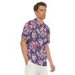 Purple Floral Print Men's Polo Shirts Gift For Men