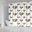 Hearts Rainbow Gay Parade Pattern Shower Curtain Bathroom Decor Pride Month LGBT Gift Ideas