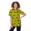 Sunflower Floral Printed On Green And Black Background Women Polo Shirt