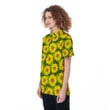 Sunflower Floral Printed On Green And Black Background Women Polo Shirt
