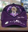 Personalized Shihtzu Heart With Purple Flowers Custom Name Classic Baseball Cap
