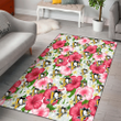 PIT White Porcelain Flower Pink Hibiscus White Background Printed Area Rug