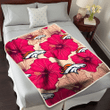 DEN Red Beige Hibiscus Beige Background 3D Fleece Sherpa Blanket