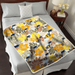 UTA Brown Yellow Hibiscus White Background 3D Fleece Sherpa Blanket