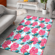 MIA Pink Blue Hibiscus White Background Printed Area Rug
