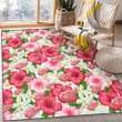 DET White Porcelain Flower Pink Hibiscus White Background Printed Area Rug