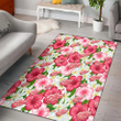 DET White Porcelain Flower Pink Hibiscus White Background Printed Area Rug