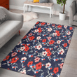 TOR Red Pink White Hibiscus Black Background Printed Area Rug