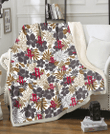 HOU Dark Brown Hibiscus Brown Leaves White Background 3D Fleece Sherpa Blanket