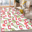 Cleveland Indians Light Salmon Hibiscus Green Leaf White Background Printed Area Rug