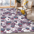 New Orlean Pelicans White Hibiscus Violet Leaves Light Grey Background Printed Area Rug