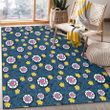 LAC Yellow Hibiscus Cadet Blue Leaf Navy Background Printed Area Rug