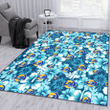 LAR White Blue Hibiscus Blue Background Printed Area Rug