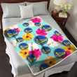 GSW Pink Yellow White Hibiscus Turquoise Background 3D Fleece Sherpa Blanket