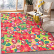 ATL Red Hibiscus Green Blue Leaf Yellow Background Printed Area Rug