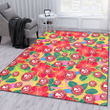 ATL Red Hibiscus Green Blue Leaf Yellow Background Printed Area Rug
